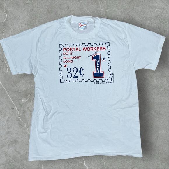 Postal Workers Do It All Night Long Vintage 90s T-Shirt Size Large USPS - Picture 1 of 10
